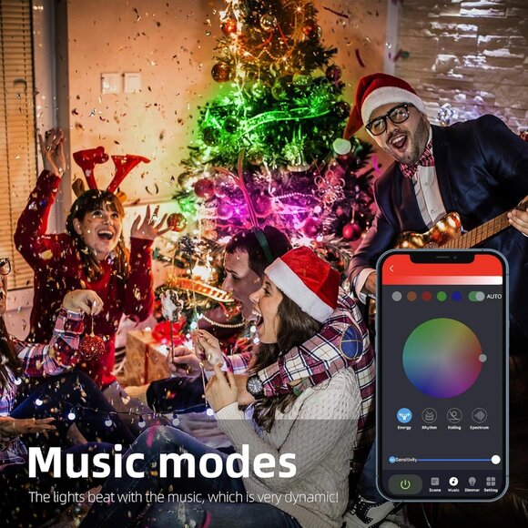 Christmas Tree Decorations Ribbon Lights, 32Ft 50 LED Remote Bluetooth control🧨 - Picture 4 of 5